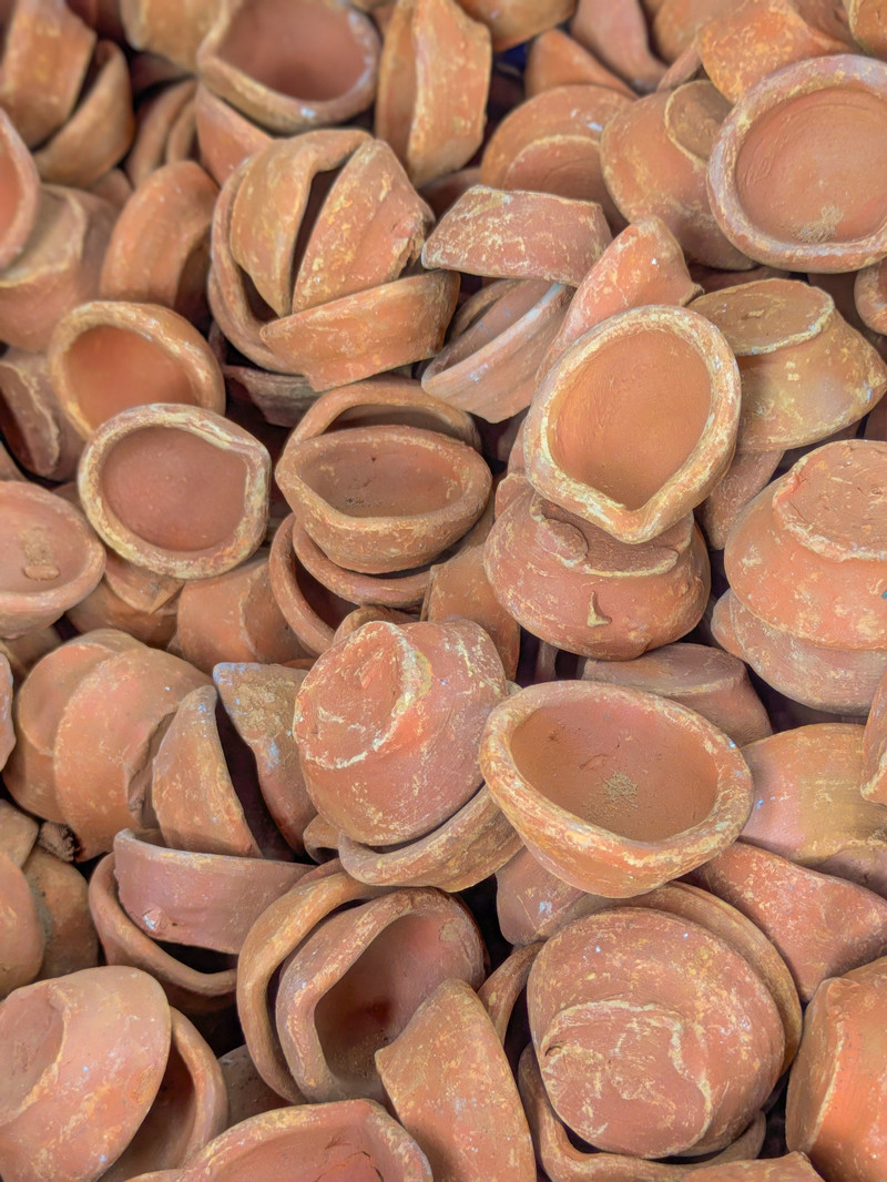 Terracotta diyas for the festival of lights.